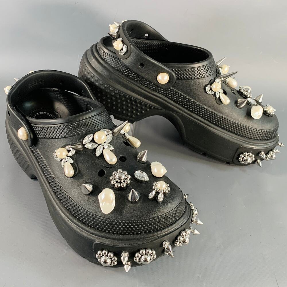SIMONE ROCHA Size 10 Black Studded Embellishment Rubber Slip On Clogs Loafers